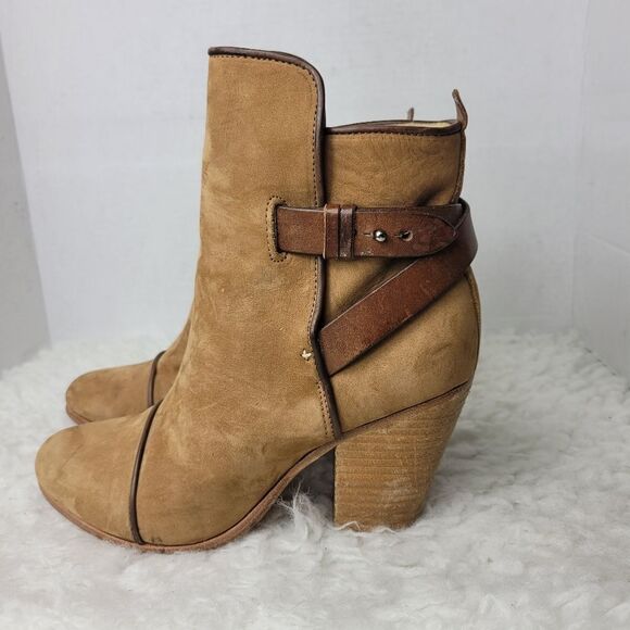 rag & bone  Kinsey Women's Ankle Boots Size 9 Carmel Tan Suede Brown Strap - Picture 2 of 8
